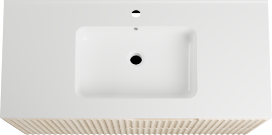 Linie Ribbo meuble salle de bains suspendu 100 x 46 cm chêne clair avec Vano plan simple en marbre composite blanc brillant, Nervure circulaire symétrique verticale