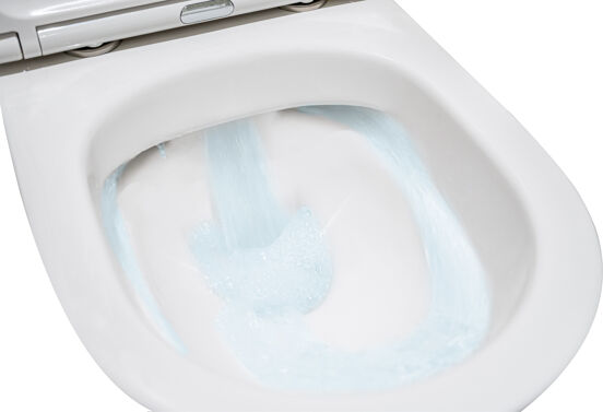 Luca Varess Delano staand toilet glanzend wit open spoelrand met Geberit spoelsysteem, inclusief installatieset met L-vorm aansluiting, kraantje en flexibel