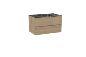 Balmani Mitra zwevend badmeubel 90 x 55 cm naturel eiken met Tablo Arcato enkele wastafel in marmer portoro gold