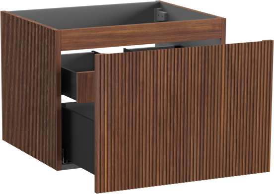 Storke Ribs meuble sous-vasque suspendu 65 x 52 cm noyer 2 tiroirs