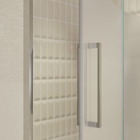 Balmani Senses Design douche draaideur rechts 140 cm x 210 cm Helder glas met matte strook, Chroom profielen, met coating
