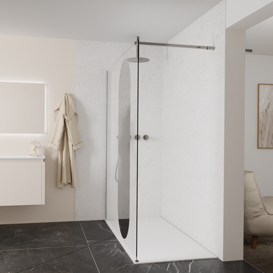 Balmani Modular douche à l'italienne: 180 x 200 cm, Miroir reflex ovale, Profil Brushed GunMetal
