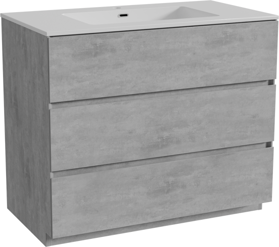 Storke Edge freistehendes Möbelstück Set: 95 x 52 cm, Beton dunkelgrau, mit Diva Einzelwaschtisch, Marmorkomposit Weiß glänzend