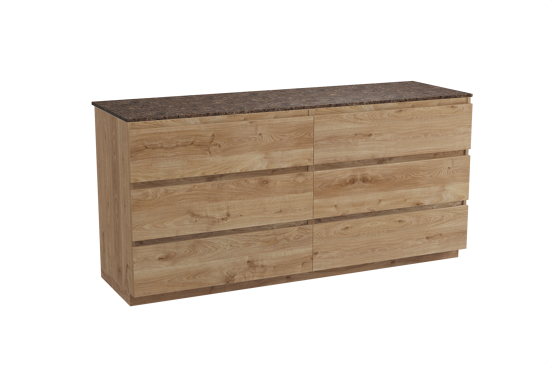 Balmani Lucida meuble salle de bains à poser 180 x 55 cm chêne brut avec Stretto tablette simple ou double en marbre dark emperador