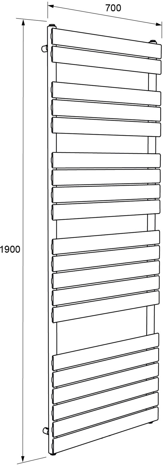 Vipera Vulcan sèche-serviettes simple 70 x 190 cm chauffage électrique blanc brillant raccordement latéral et central 1.575W, résistance incluse
