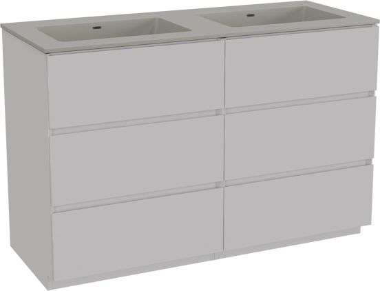Storke Edge staand badkamermeubel 130 x 52 cm glanzend wit met Diva dubbele wastafel in top solid zijdegrijs