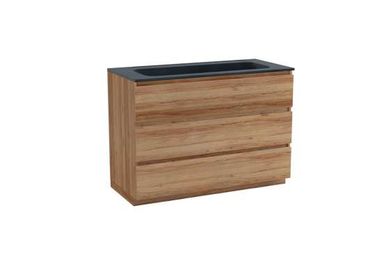 Balmani Lucida staand badkamermeubel 120 x 55 cm teak met Tablo Strada enkele wastafel voor 2 kraangaten in composietmarmer mat zwart