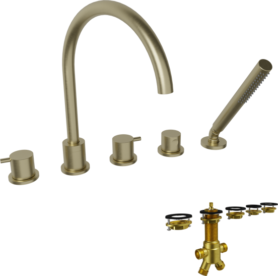 Blaufoss Round 5-gats Badrandkraan brushed champagne gold Incl. handdoucheset
