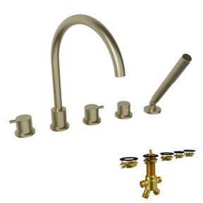 Blaufoss Round 5 trous Robinet de baignoire sur gorge brushed champagne gold set douchette incl.