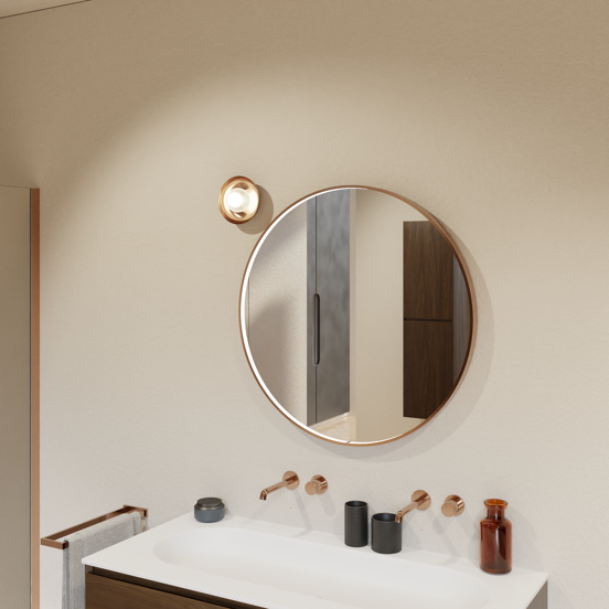 Balmani Secret rund Brushed RoseGold Badezimmerspiegel Ø 80 cm mit Spiegelbeleuchtung und Anti-Beschlag Spiegelheizung
