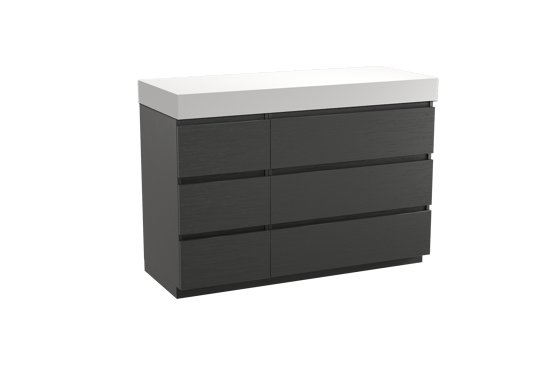 Balmani Lucida meuble salle de bains à poser 135 x 55 cm chêne noir avec Dominus tablette simple ou double en solid surface blanc mat