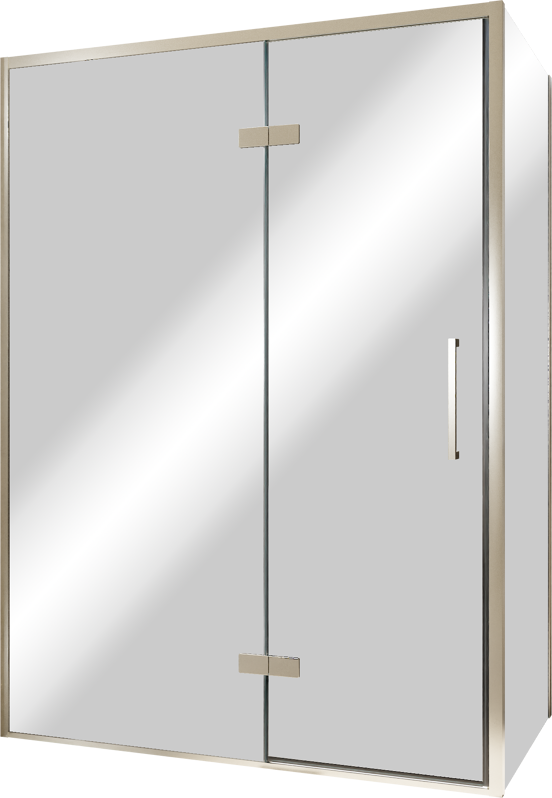 Balmani Senses Design douchehoek met linkse draaideur en vaste zijwand, 140 x 80 cm, Reflex spiegelglas, Brushed CoolMetal profielen, met coating