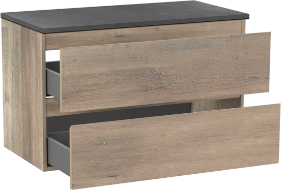 Linie Lado meuble salle de bains suspendu 90 x 46 cm chêne gris avec Lado tablette simple en mélaminé ardoise gris