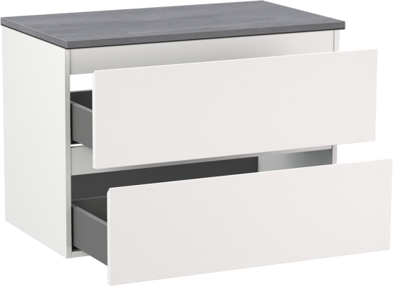 Linie Lado zwevend badmeubel 80 x 46 cm mat wit met Lado enkel wastafelblad in melamine beton donkergrijs