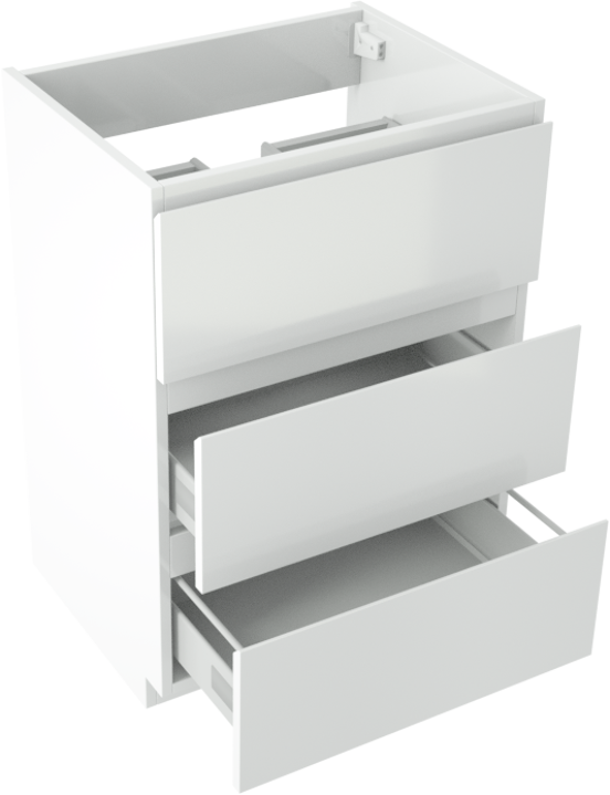 Storke Delta meuble sous-lavabo a poser 60 x 48 cm blanc brillant 3 tiroirs