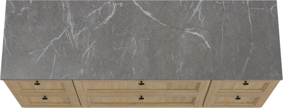Balmani Lemon staand badmeubel 180 x 55 cm verweerd eiken met Stretto enkel of dubbel wastafelblad in marmer pietra grey