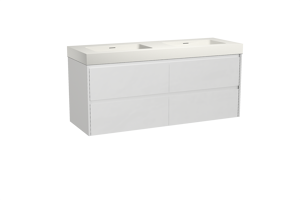 Storke Seda meuble salle de bains suspendu 150 x 52 cm blanc mat avec Mata High double vasque en solid surface blanc mat