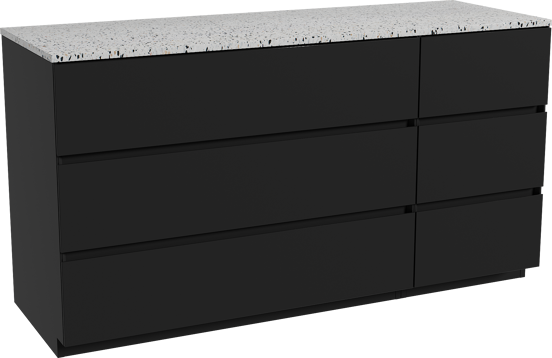 Storke Edge meuble salle de bains à poser 150 x 52 cm noir mat avec Tavola tablette simple ou double en blanc/noir mat terrazzo