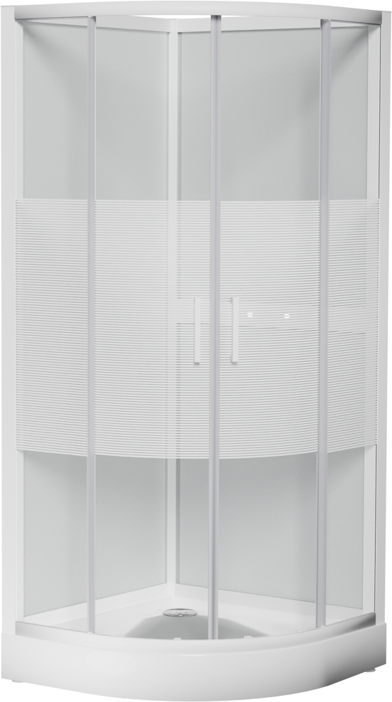Luca Varess Talan kwartronde douchecabine met schuifdeuren 90 x 90 cm helder glas met mat gestreepte strook glanzend wit profiel