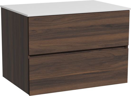 Storke Edge meuble salle de bains suspendu 75 x 52 cm noyer avec Tavola tablette simple en solid surface blanc mat