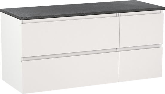 Linie Lado zwevend badmeubel 120 x 46 cm mat wit met Lado enkel of dubbel wastafelblad in melamine grijze leisteen