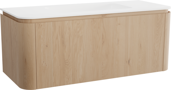 Balmani Moon meuble salle de bains suspendu 130 x 55 cm chêne naturel avec Moon plan simple en solid surface blanc mat