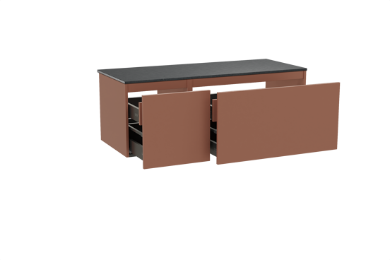 Balmani Sfera hängendes Möbelstück Set: 135 x 55 cm, Cotto, mit Stretto Einzel- oder Doppel Waschtischplatte, Schwarzes Granit