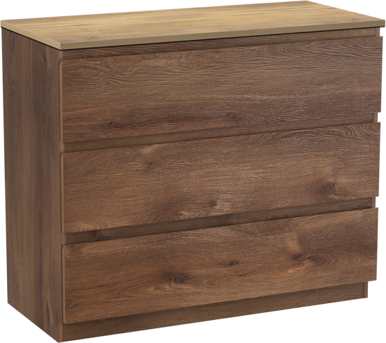 Linie Lado staand badmeubel 100 x 46 cm bruin eiken met Lado enkel of dubbel wastafelblad in melamine naturel eiken