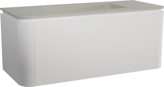 Balmani Moon meuble salle de bains suspendu 130 x 55 cm blanc mat avec Moon plan simple en top solid soie grise