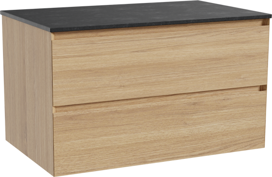 Balmani Mitra meuble salle de bains suspendu 90 x 55 cm chêne naturel avec Stretto tablette simple en granit noir