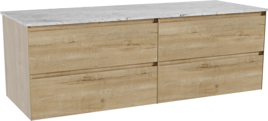 Balmani Mitra meuble salle de bains suspendu 150 x 55 cm chêne brut avec Stretto tablette simple ou double en marbre carrara