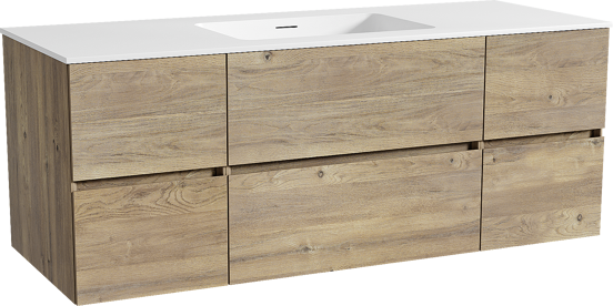Storke Edge meuble salle de bains suspendu 135 x 52 cm chêne brut avec Mata plan simple en solid surface blanc mat