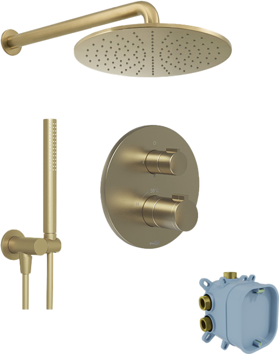 Blaufoss Smartbox Round set de douche pluie encastré robinet thermostatique Brushed Champagne Gold