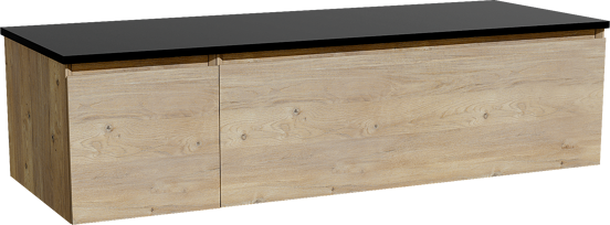 Storke Edge zwevend badkamermeubel 140 x 52 cm ruwe eik met Panton enkel of dubbel tablet in gepoedercoate mdf mat zwart