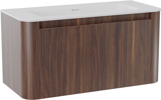 Storke Soft hängendes Möbelstück Set: 100 x 46 cm, Nussbaum, mit Mata Soft Einzelwaschtisch Solid Surface Weiβ matt