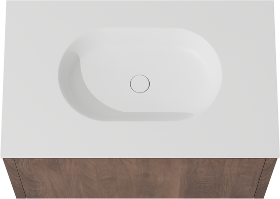 Balmani Eclips zwevend badkamermeubel 90 x 55 cm Amerikaanse notelaar met Tablo Oval enkele wastafel in Solid Surface mat wit
