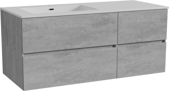 Storke Edge meuble salle de bains suspendu 120 x 52 cm béton gris foncé avec Diva plan vasque asymétrique à gauche en marbre composite blanc brillant