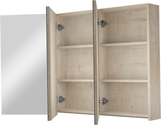 Linie Montro Spiegelschrank Bad: 100 x 75 cm, graue Eiche