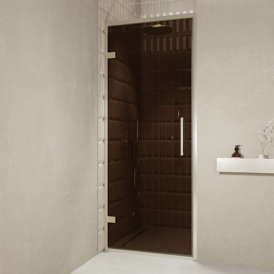 Balmani Senses Design porte pivotante à gauche 90 cm x 210 cm verre Bronze, Profil Brushed CoolMetal, coating inclus