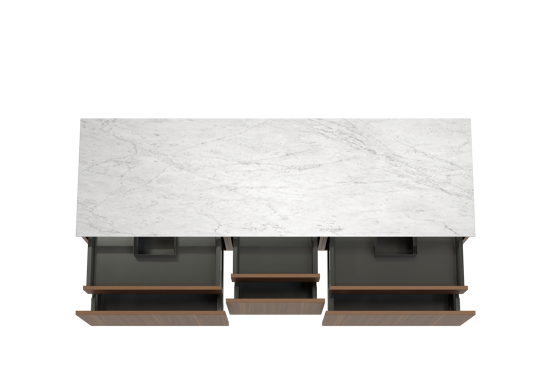 Balmani Sfera meuble salle de bains suspendu 180 x 55 cm noyer américain avec Stretto tablette simple ou double en marbre carrare