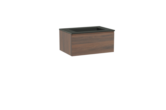 Storke Edge meuble salle de bains suspendu 75 x 52 cm noyer avec Scuro plan simple en quartz noir mat