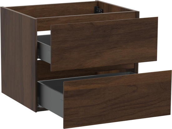 Storke Edge hängender Waschbeckenunterschrank: 65 x 52 cm, Nussbaum, 2 Schubladen