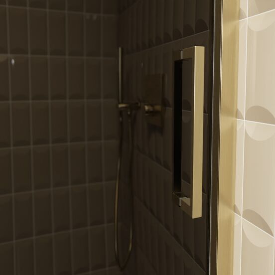 Balmani Senses Design douche schuifdeur omkeerbaar 140 cm x 210 cm Rookglas, Brushed Champagne Gold profielen