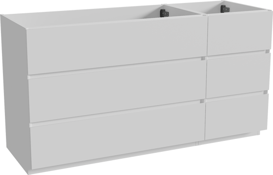 Storke Edge freistehendes Möbelstück Set: 150 x 52 cm, Weiß matt, mit Tavola Einzel- oder Doppel Waschtischplatte, Terrazzo in Weiß/Schwarz matt