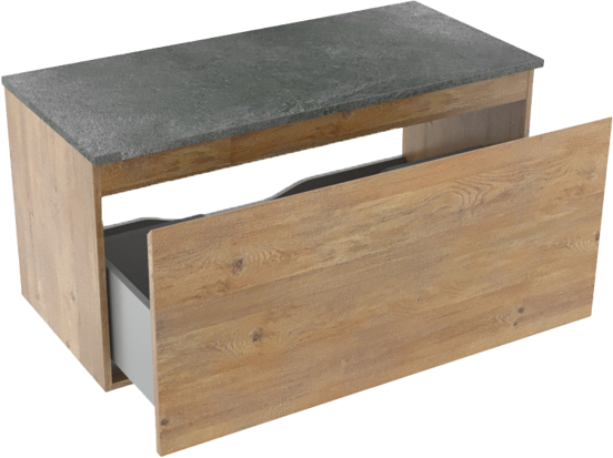 Linie Lado meuble salle de bains suspendu 100 x 46 cm chêne naturel avec Lado tablette simple ou double en mélaminé ardoise gris