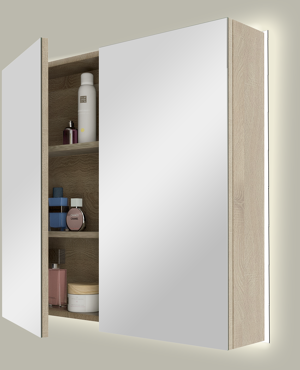 Linie Montro spiegelkast 80 x 75 cm wit eiken met spiegelverlichting