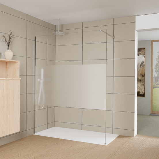 Balmani Modular douche à l'italienne: 160 x 200 cm, Verre transparent avec bande mate, Profil Chrome brillant