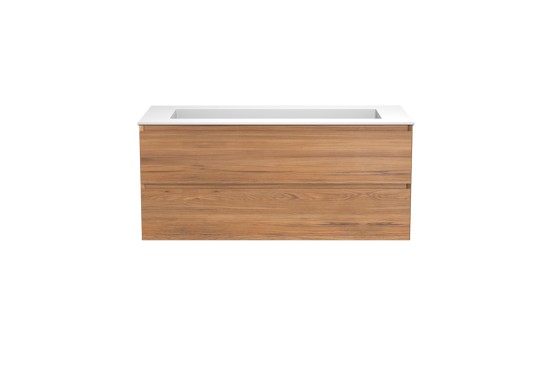 Balmani Mitra meuble salle de bains suspendu 120 x 55 cm teck avec Tablo Stretto lavabo simple pour 2 trous de robinet en solid surface blanc mat