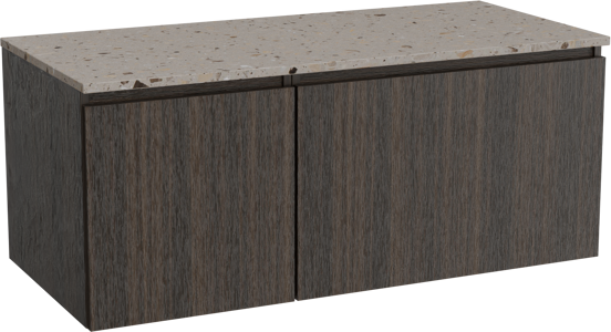 Balmani Sfera zwevend badmeubel 120 x 55 cm eucalyptus met Stretto enkel of dubbel wastafelblad in terrazzo greige terrazzo