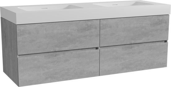 Storke Edge zwevend badmeubel 150 x 52 cm beton donkergrijs met Mata High dubbele wastafel in solid surface mat wit